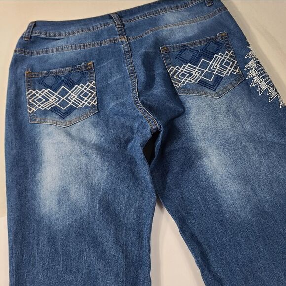Jeans Native American Style Stitch Faded Jeans - Picture 5 of 8